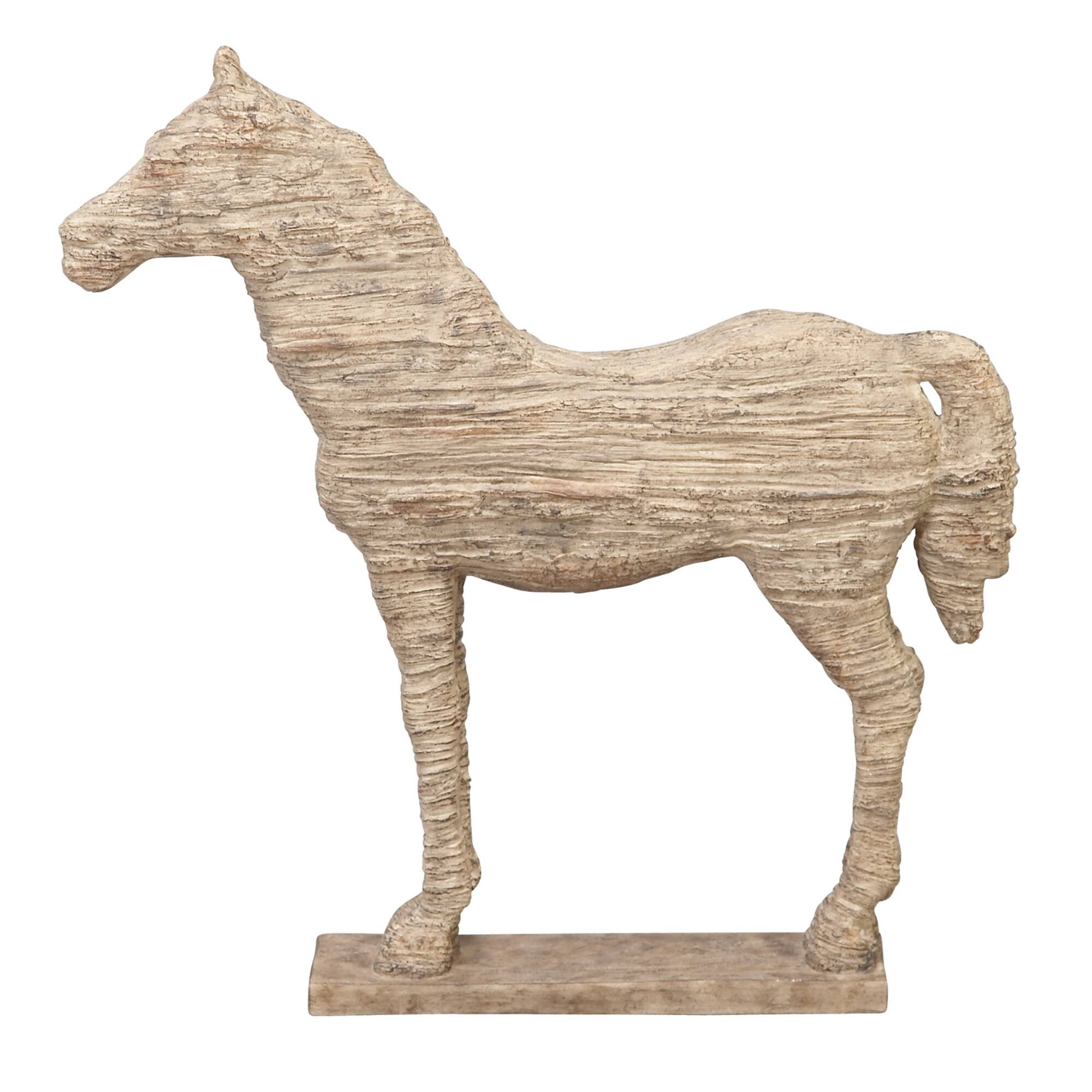 19" Beige Polystone Vintage Horse Sculpture